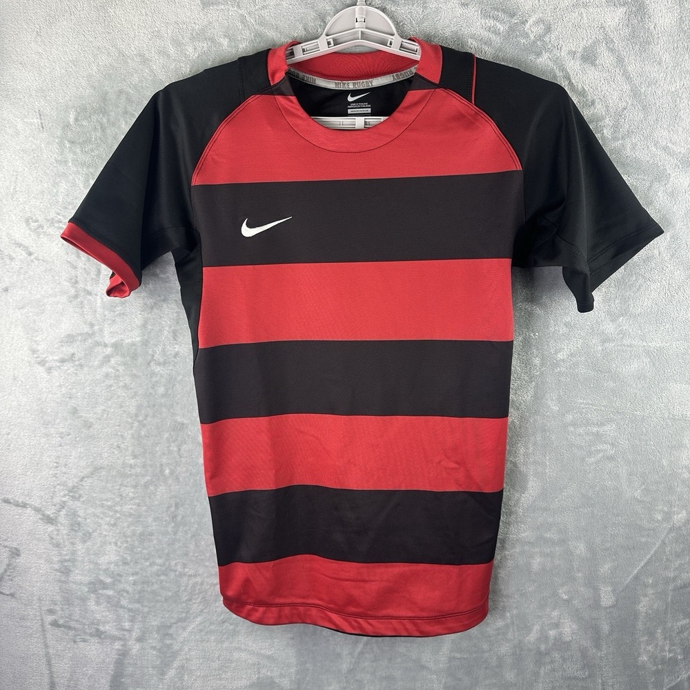 Nike Rugby Jersey Red‎ Black Striped Mens Medium